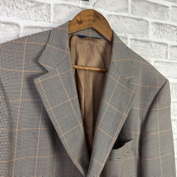 Brooks Brothers 346 Wool Black & Tan Houndstooth Blazer Suit Jacket Mens 44R - Picture 2 of 12